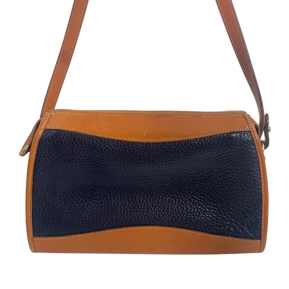 VTG Dooney Bourke Navy Blue / Tan Trim Zip Top Shoulder Crossbody Bag  USA Charm - Picture 4 of 12